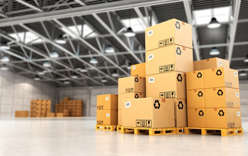 Delivery concept. Boxes on pallet in the warehouse. 3d